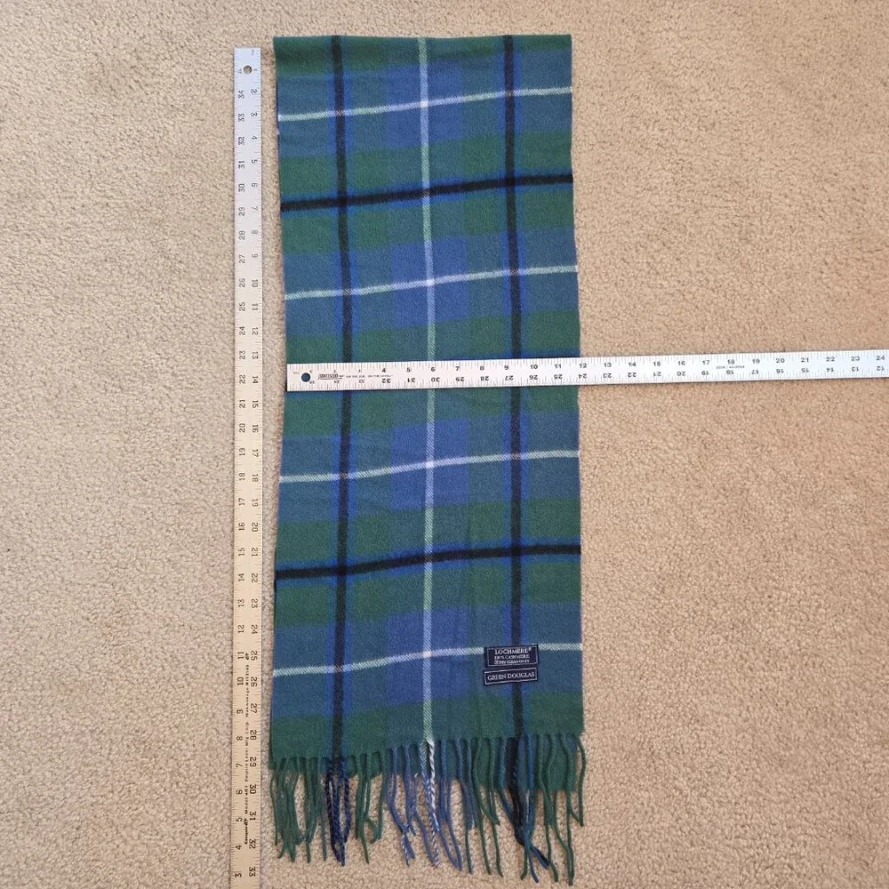 Lochmere Cashmere Blue Green Plaid Woven Scarf